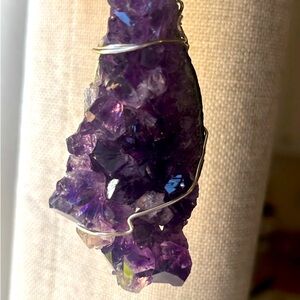 Amethyst Cluster Pendant Necklace Artisan Made